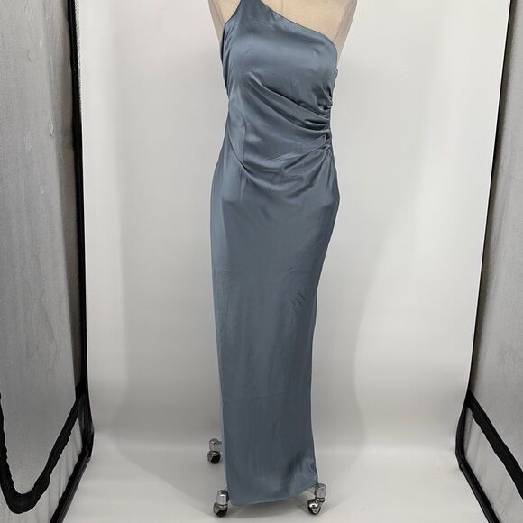Revelry Jade Satin Charmeuse One -Shoulder Maxi Dress French Blue 2 - Picture 2 of 15